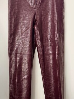 LIKE NEW ZARA Croc-Embossed Burgundy Maroon Faux Leather Straight Leg Pants S